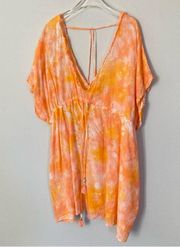 Aerie Swim Cover Up Beach Pool Colorful Orange Pink Hand Dyed Look Vacation L XL