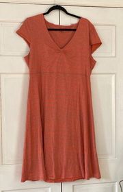 Toad & Co Rosemarie Coral Patterned V-Neck Tee Shirt Dress Outdoor Spring Summer