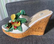 Y2K  white flower cork heel