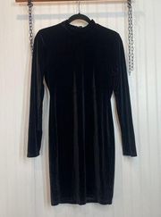 Revamped Black Velvet Mock Neck Long Sleeve Mini Sheath Dress Size XL