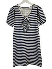 See By Chloe Size 4 Shift Dress Striped Blue White Ruffle Front Nautical Women’s