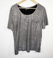 Sparkle & Fade Metallic Silver Shimmer Scoop Neck Top Women's Size Medium M