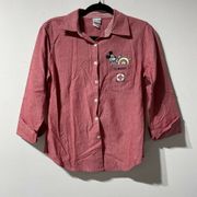 Disney Red Womens Button Down S.S. Mickey Size Medium