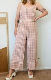 Sharagano Pink Textured Printed Wide Leg Cropped Jumpsuit