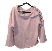 Peace Love World Asymmetrical Neck Sweater XS chic pink raw hem sweater