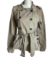 Dollhouse jacket women’s khaki trench coat belted military style size large