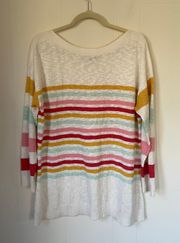 Plus Boatneck Sweater 3/4 sleeve cream rainbow stripe Women’s size 1X