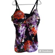 CACIQUE Lane Bryant Floral Tankini Swim Top 42F Black Purple Underwire