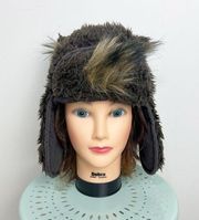 Hollister Bear Faux Fur Trapper Winter Hat One Size Unisex in Dark Brown