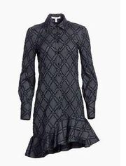 DEREK LAM 10 CROSBY Textured Ruffled Long Sleeve Asymmetrical Shirt Dress Size 4