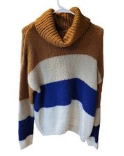 Doe & Rae Turtleneck Sweater Pullover Multicolor Striped