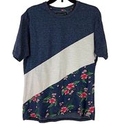 Free Planet Mixed Media Navy White and Floral Tee Woman’s Size Large