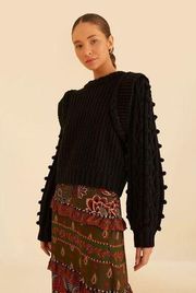 Farm Rio Braided Sweater In Black Large L NEW