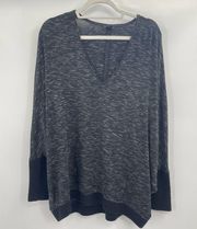 Women  Sweater Black wool Dolman Sleeve Breathable V-Neck Medium