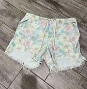 Aerie Floral Pastel Tropical Relaxed Shorts Size Large