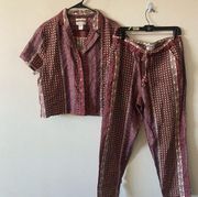 NEW Rachel Zoe 100% linen Tribal Artistic Style Linen Button Top And Pants Set