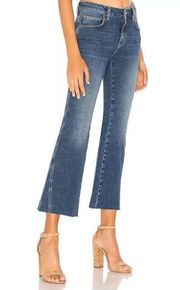 Free People Rita Crop Flare Jeans 27 Mid-Rise Raw Frayed Hem Stretch Medium Wash