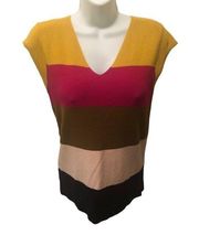 Loft Striped Short Cap Sleeve Sweater Vest Size M V~Neck Bold Colorful Casual