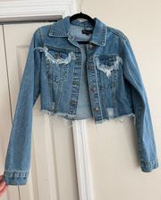 Semi Cropped Distressed Jean Jacket