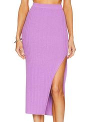 Camila Coelho Lyon Ribbed Knit Midi Skirt Purple SMALL Side Slit Designer NEW