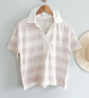 NWT | EVERLANE | The Retro Jersey Polo | Pale Orchid | Violet/Cream | Sz S