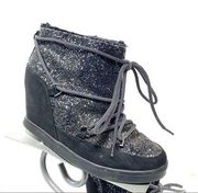 NWT Juicy Couture Black Sequin Wedge Boots Size 8.5