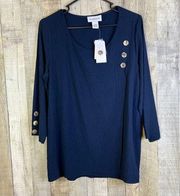 Peck & Peck SZ. Small Navy Blue Crewneck 3/4 Sleeve w/a Crossover wrap S…