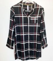 Cotton Plaid Long Sleeve Sleep Shirt XS