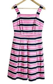 Talbots Pink Navy White Striped Square Neck Pleated Sleeveless Dress Size 4