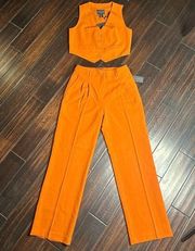 Women’s pants & vest set wide leg pleated pants and cropped vest work business