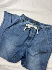 High Waisted Elastic Drawstring and Cuffed Jogger Jeans