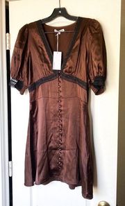 Dress Brigitta Silk Lace Buttoned Mini Dark-Academia Cafe 10 NWT