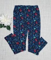 LuLaRoe Womens Teal Tropical Floral Leggings Pull On Elastic Waistband One Size