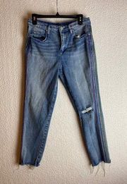 Blank NYC Women Ankle Jeans Distressed Striped Size 28