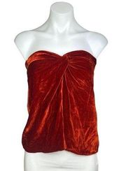 Reformation Women's Orange Velvet Twist Front Strapless Flowy Tube Top Size 2