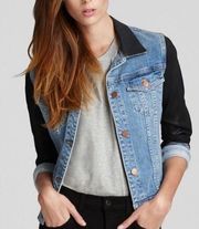 J Brand Bowie Two-Tone Denim Jacket Black coated Sleeves Sz Small