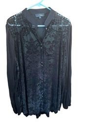 suzanne betro mixed material velvet burnout Tunic Blouse Plus Size 2X Floral