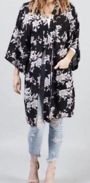 Spiritual Gangster Black and White Floral Maya Kimono OS