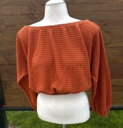 Fantastic Fawn Pumpkin Orange Waffle Knit Cropped Top Size Small