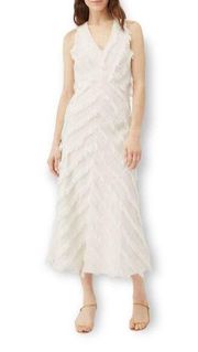 Rebecca Taylor Bias Fringe cream v-neck crisscross straps maxi dress Cream