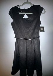 IZ Byers Belted Skater Black Textured Dress size