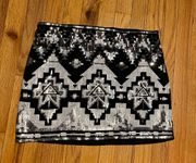 NWOT  Vintage Y2k 90’s Sequins Mini skirt rave club night out showtime Pencil Fit bodice Aztec Geometric pattern print