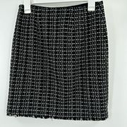 Ann Taylor Skirt Womens 0 Black White Fringe Tweed Pencil Lined Dressy Career