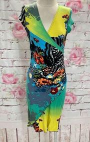 Joseph Ribkoff Women's Faux Wrap Floral Zebra Cap Sleeve Multicolor Dress Size 4