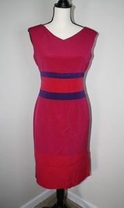 Maggy London Women's Dress 6 100% Silk Pink Purple V-Neck Bodycon Thick Strap