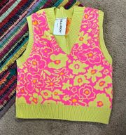 Green and pink v-neck floral sweater vest never worn