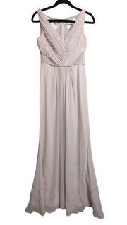 Monique Lhuillier Bridesmaids Amelia Gown Blush Pink Chiffon V Neck Tonal Lace 2