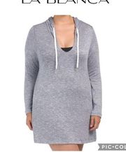 LA BLANCA Indigo Beach Sweater Hoodie swimsuit cover up gray plus size 2X NWT