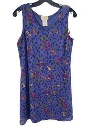 Jaclyn Smith vintage Floral Dress Sleeveless A-line V Neck Mini Purple Size 12