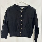 Karl Lagerfeld Women's Lace‎ Sleeve Panel Cropped Cardigan Size Medium